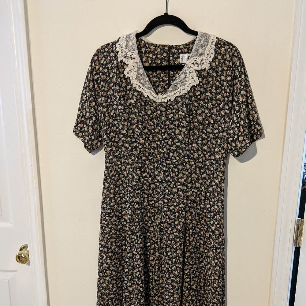 Vintage Floral Black Dress